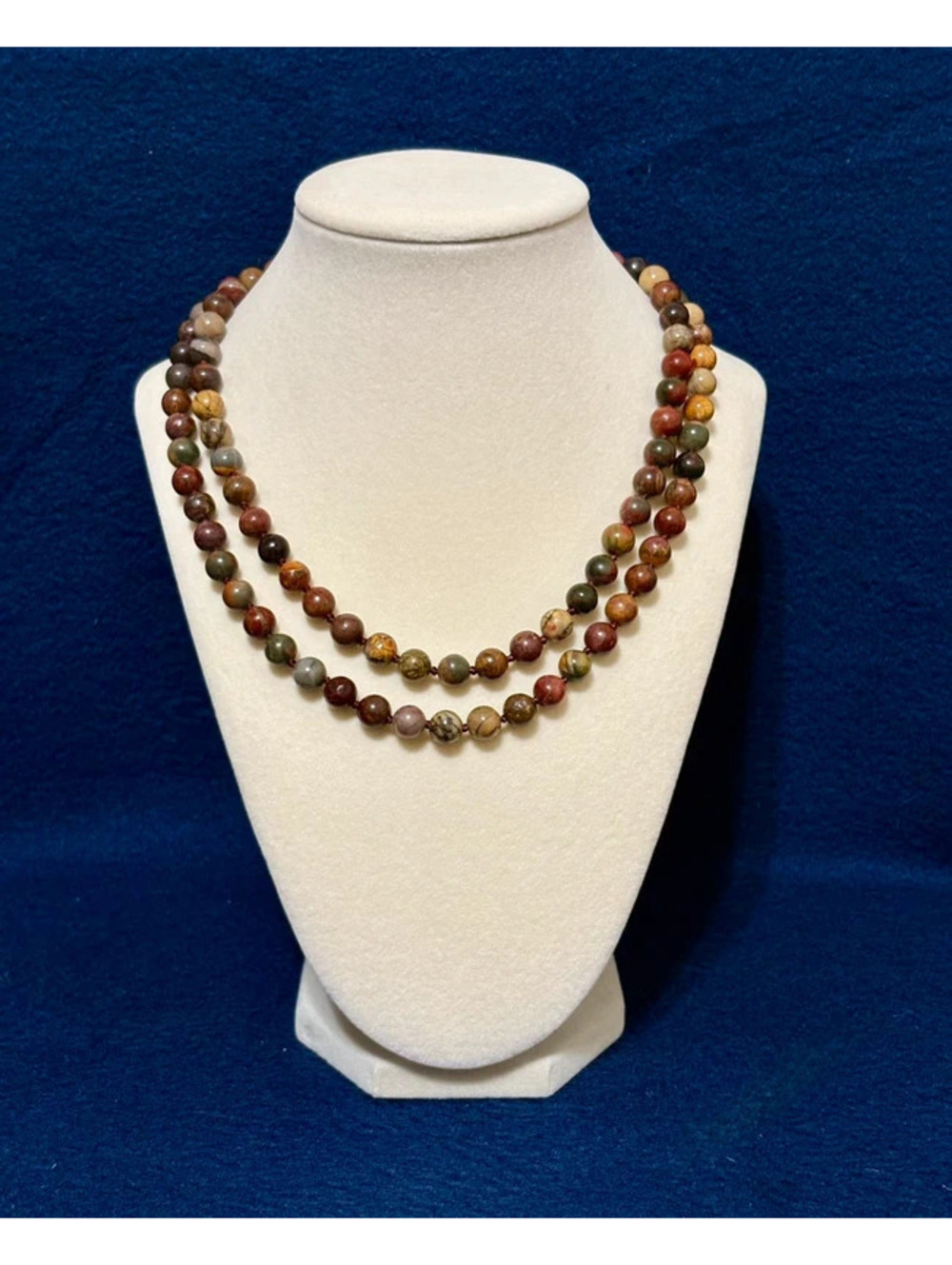 Natural Multicolor Picasso Jasper Round Gemstone Beads Necklace